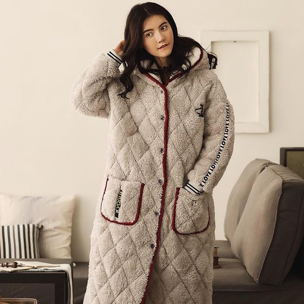 women's sleepwear flannel winter thick warm nightgown 3-layer laminated cotton nightwear female bathrobe home wear, Black;red
women's sleepwear flannel winter thick warm nightgown 3-layer laminated cotton nightwear female bathrobe home wear, Black;red