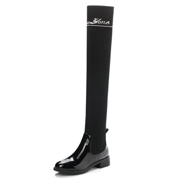 boots women's over the knee high thick heel slim knitting sock autumn winter plus velvet lady patent leather stretch, Black
boots women's over the knee high thick heel slim knitting sock autumn winter plus velvet lady patent leather stretch, Black
