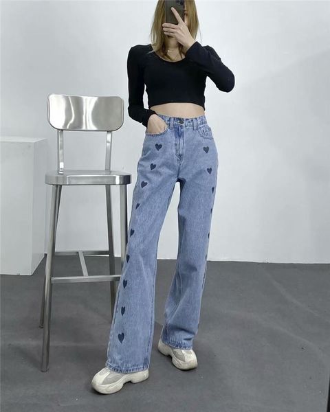 spring and summer street fashion love wash water high waist jeans women, loose thin straight wide leg long women women's, Blue
spring and summer street fashion love wash water high waist jeans women, loose thin straight wide leg long women women's, Blue