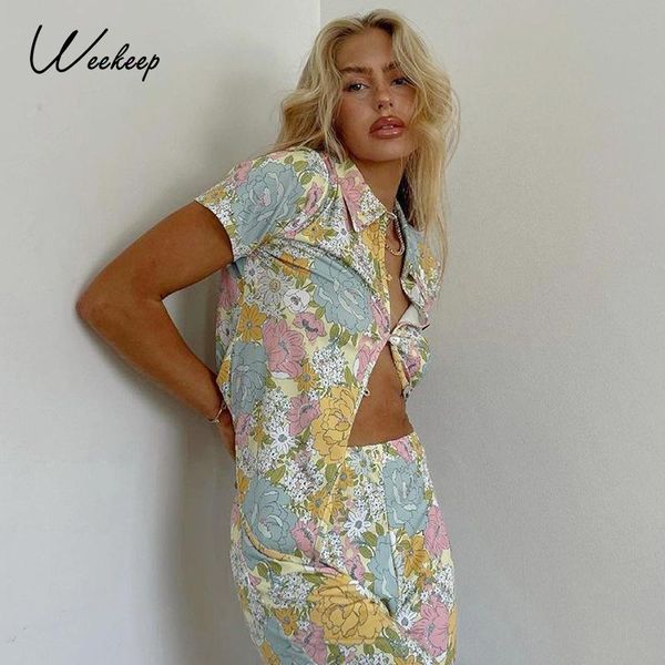 women's t-shirt weekeep colorful floral print button up women short sleeve turn down neck loose tee shirts summer vintage y2k streetwea, White
women's t-shirt weekeep colorful floral print button up women short sleeve turn down neck loose tee shirts summer vintage y2k streetwea, White