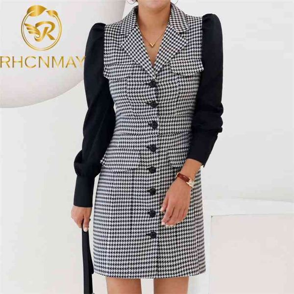 fashion autumn korean vintage patchwork single breasted suit overcoat casual simple slim dress houndstooth chic dresses 210506, Black;gray
fashion autumn korean vintage patchwork single breasted suit overcoat casual simple slim dress houndstooth chic dresses 210506, Black;gray