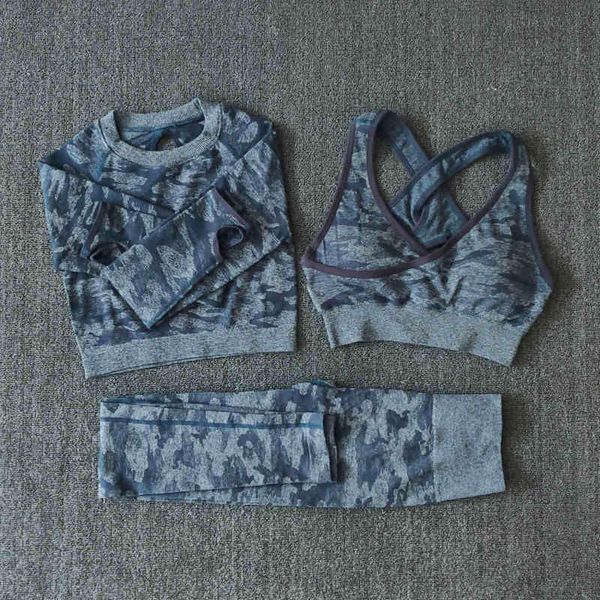 women's seamls camouflage yoga suit, fitns cloth, high waist tights, bra, sports training cloth, Gray
women's seamls camouflage yoga suit, fitns cloth, high waist tights, bra, sports training cloth, Gray