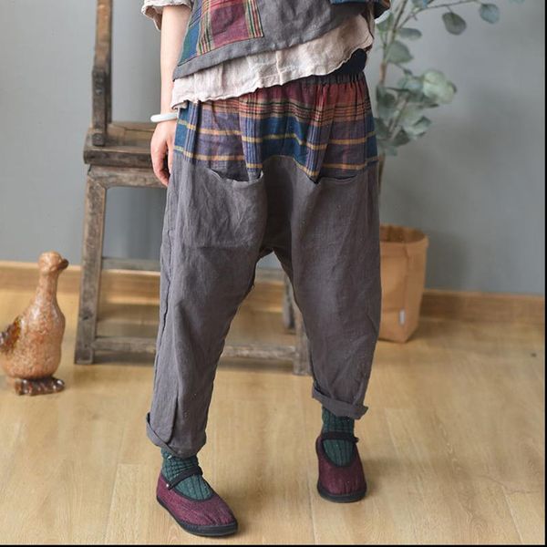 women linen harem pants elastic waist vintage patchwork trouser summer loose casual female, Black;white
women linen harem pants elastic waist vintage patchwork trouser summer loose casual female, Black;white