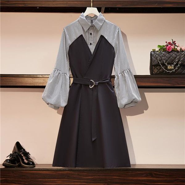 casual dresses plus size office ladies lantern sleeve striped patchwork high waist a-line dress autumn collar elegant vestidos 4xl, Black;gray
casual dresses plus size office ladies lantern sleeve striped patchwork high waist a-line dress autumn collar elegant vestidos 4xl, Black;gray