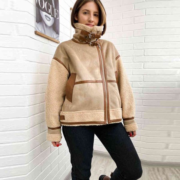 women's jackets winter women thick vintage splice suede jacket coat loose warm lambswool biker outwear female oversize faux leathe, Black;brown
women's jackets winter women thick vintage splice suede jacket coat loose warm lambswool biker outwear female oversize faux leathe, Black;brown