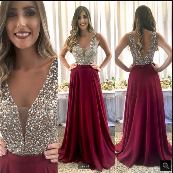 vestido de noiva burgundy chiffon a line prom dresses heavily beading sequins sparkly formal long evening dress open back floor length party, Black
vestido de noiva burgundy chiffon a line prom dresses heavily beading sequins sparkly formal long evening dress open back floor length party, Black