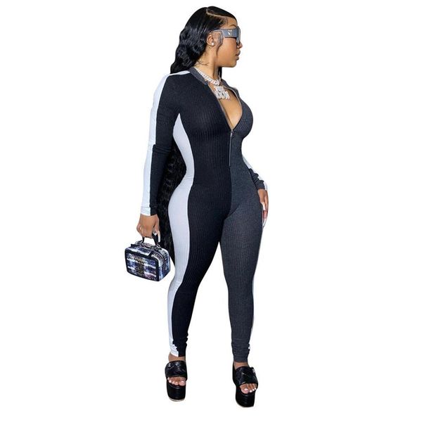 jrry women ribbed jumpsuits long sleeve turtleneck high elasticity zippers rib bodysuit print raised lines pattern outdoor wear, Black;white
jrry women ribbed jumpsuits long sleeve turtleneck high elasticity zippers rib bodysuit print raised lines pattern outdoor wear, Black;white