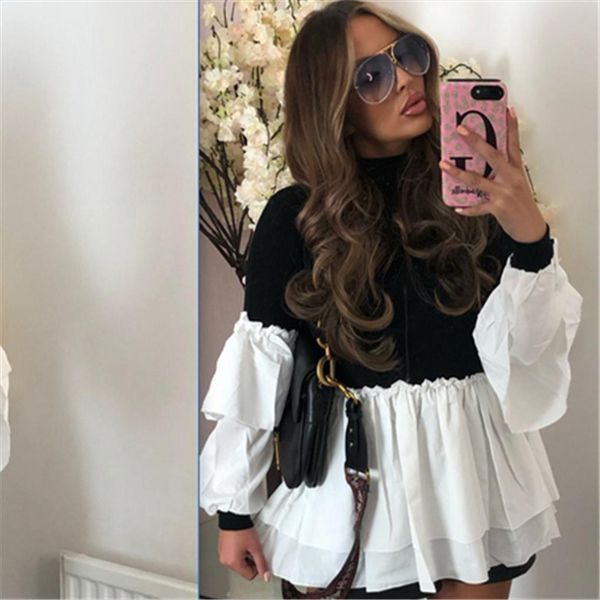 women turtleneck casual long sleeve womens sweaters ruffle trim patchwork knit pullover fashion leisure trendy spring autumn daily wear, White;black
women turtleneck casual long sleeve womens sweaters ruffle trim patchwork knit pullover fashion leisure trendy spring autumn daily wear, White;black