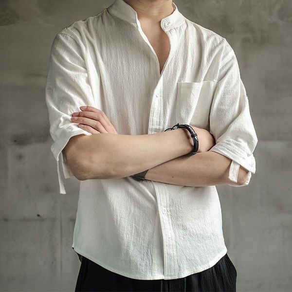 men's polos excellent cotton linen fabric solid half sleeve shirt men stand collar design casual comfortable breathable white shirts, White;black
men's polos excellent cotton linen fabric solid half sleeve shirt men stand collar design casual comfortable breathable white shirts, White;black
