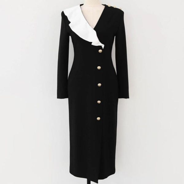 casual dresses retro french style v-neck contrast color ol dress women ruffled single-breasted slim waist office lady pencil, Black;gray
casual dresses retro french style v-neck contrast color ol dress women ruffled single-breasted slim waist office lady pencil, Black;gray
