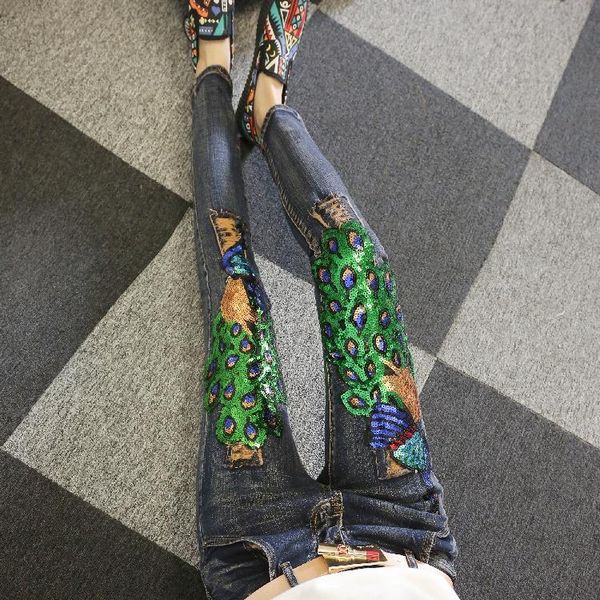 thick velvet autumn winter women denim pants stretch skinny jean female pencil trousers slim peacock sequins students jeans long women', Blue
thick velvet autumn winter women denim pants stretch skinny jean female pencil trousers slim peacock sequins students jeans long women', Blue