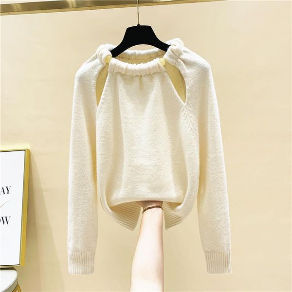 women's sweaters white halter jumpers women hollow out beading knit sweater 2021 pullover female knitwear loose, White;black
women's sweaters white halter jumpers women hollow out beading knit sweater 2021 pullover female knitwear loose, White;black