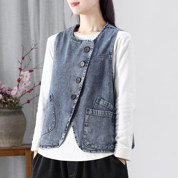 women's vests denim vest women autumn simple classic asymmetric button pocket sleeveless jackets elegant literary thin female 2021 arri, Black;white
women's vests denim vest women autumn simple classic asymmetric button pocket sleeveless jackets elegant literary thin female 2021 arri, Black;white