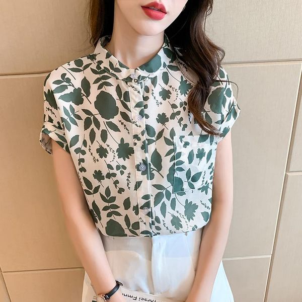women's blouses & shirts 2021 fashion floral and summer short sleeve femme print chiffon women casual, White
women's blouses & shirts 2021 fashion floral and summer short sleeve femme print chiffon women casual, White