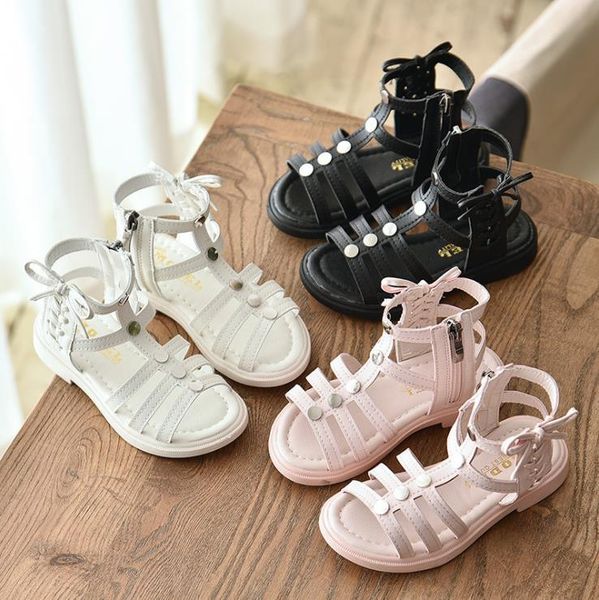 sandals jy summer children girls roman zipper sandal girl flat shoe 26-36 pink black white mq-f10 tx07, Black;red