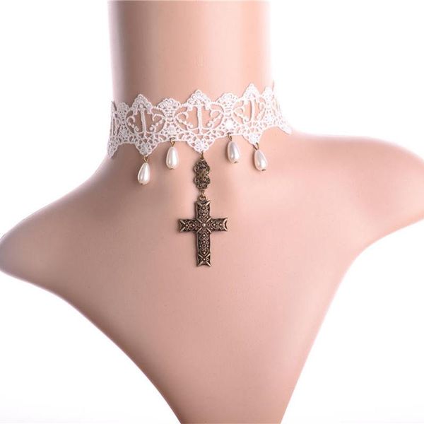 handmade gothic fashion white vintage lace women's choker necklace cross jewelry accessories chokers, Golden;silver
handmade gothic fashion white vintage lace women's choker necklace cross jewelry accessories chokers, Golden;silver