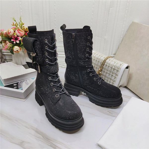 boots rhinestone decoration ladies round toe increased thick bottom heel fashion formal, Black
boots rhinestone decoration ladies round toe increased thick bottom heel fashion formal, Black