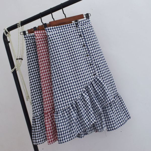 skirts spring korean irregular mermaid trumpet long with ruffles single-breasted plaid a-line mid cotton summer 3atf, Black
skirts spring korean irregular mermaid trumpet long with ruffles single-breasted plaid a-line mid cotton summer 3atf, Black