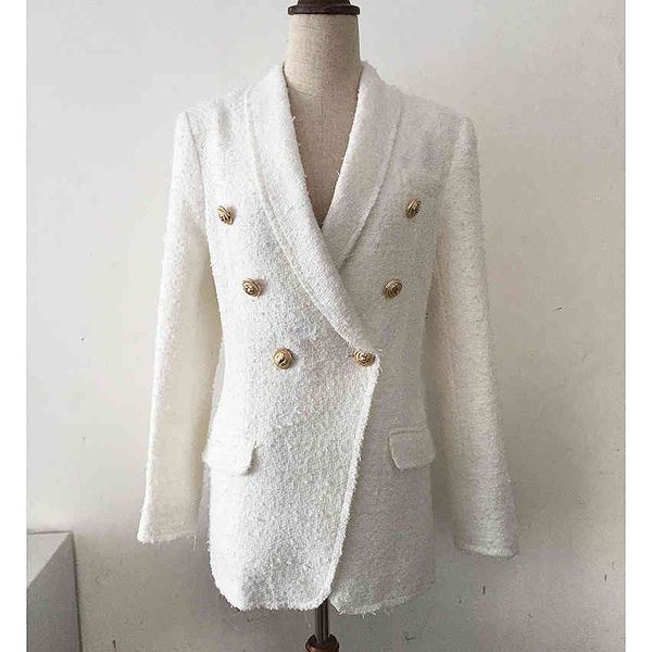high street runway designer women's metal buttons shawl collar wool blends tweed blazer coat 201009, White;black
high street runway designer women's metal buttons shawl collar wool blends tweed blazer coat 201009, White;black