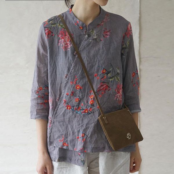 women's blouses & shirts johnature loose retro stand plate buckle print irregular shirt 2021 summer cotton linen comfortable all-match, White
women's blouses & shirts johnature loose retro stand plate buckle print irregular shirt 2021 summer cotton linen comfortable all-match, White