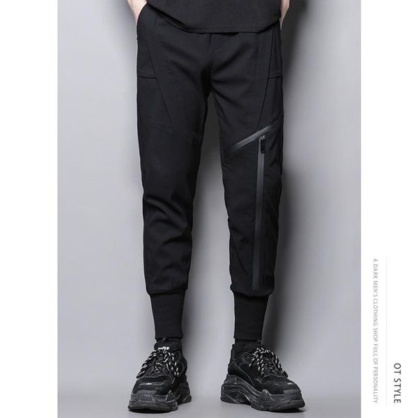 men's pants spring and autumn pure color fashion personality zipper design asymmetrical splice casual slim pencil, Black
men's pants spring and autumn pure color fashion personality zipper design asymmetrical splice casual slim pencil, Black