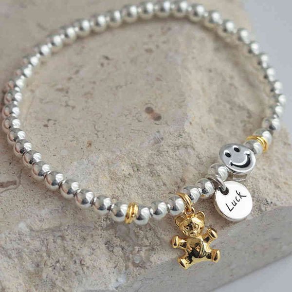 925 sterling silver lucky card bear pendant beads elastic chain bracelet female girl simple cute jewelry wholesale, Golden;silver
925 sterling silver lucky card bear pendant beads elastic chain bracelet female girl simple cute jewelry wholesale, Golden;silver