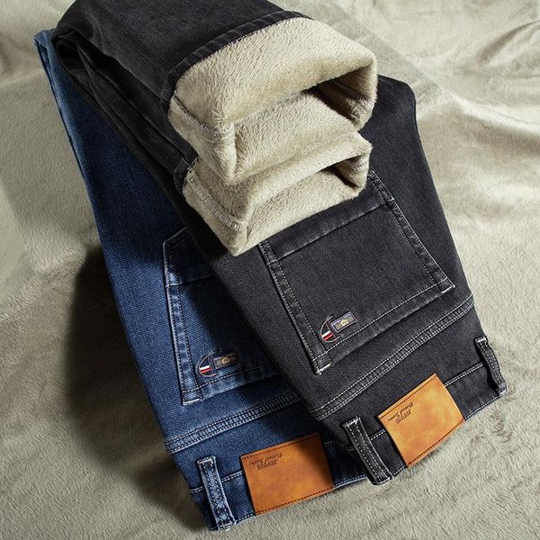 men's jeans winter thermal warm flannel stretch mens quality brand fleece pants men straight velvet flocking trousers 44 46, Blue
men's jeans winter thermal warm flannel stretch mens quality brand fleece pants men straight velvet flocking trousers 44 46, Blue