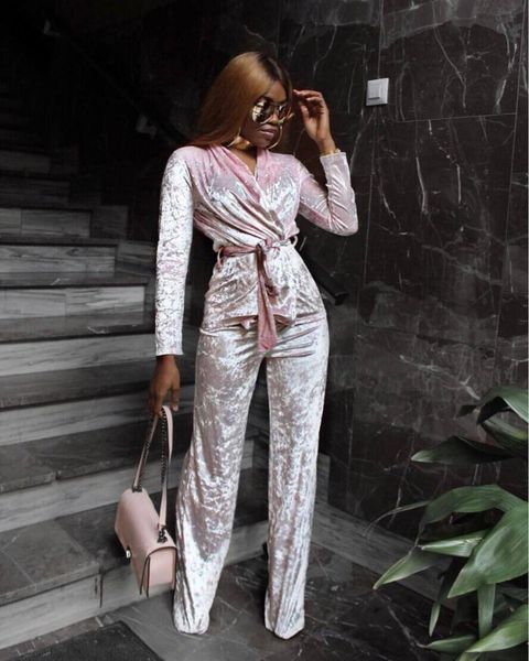 women's two piece pants omsj velvet 2 suit sets women fashion long sleeve slim v neck blouse tip and velour trousers ol work ladies, White
women's two piece pants omsj velvet 2 suit sets women fashion long sleeve slim v neck blouse tip and velour trousers ol work ladies, White