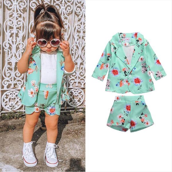 casual early autumn suit jacket kids girls floral long sleeve coat button outwear shorts 2pcs outfit set two piece, Black 
casual early autumn suit jacket kids girls floral long sleeve coat button outwear shorts 2pcs outfit set two piece, Black
