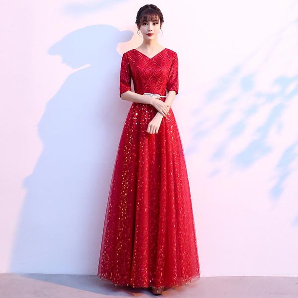 ethnic clothing chorus host fairy mesh maxi cheongsam exquisite floral half sleeve bling sequins qipao elegant pleated bride wedding dress g, Red
ethnic clothing chorus host fairy mesh maxi cheongsam exquisite floral half sleeve bling sequins qipao elegant pleated bride wedding dress g, Red