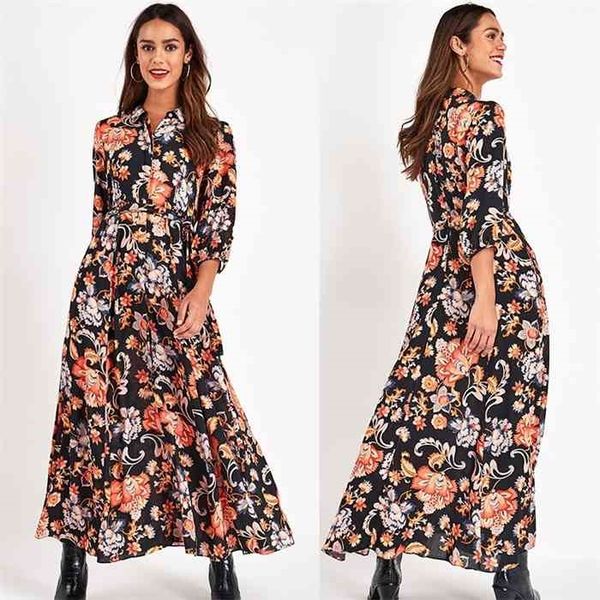 women autumn vintage floral print maxi dress women boho seven points sleeve long dress turn down collar casual chiffon dresses, Black;gray
women autumn vintage floral print maxi dress women boho seven points sleeve long dress turn down collar casual chiffon dresses, Black;gray