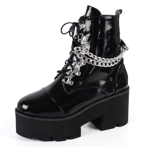 boots women's rubber gothic heeled abkle chain chunky shoes on platform thick bottom female punk ankle lace up, Black
boots women's rubber gothic heeled abkle chain chunky shoes on platform thick bottom female punk ankle lace up, Black