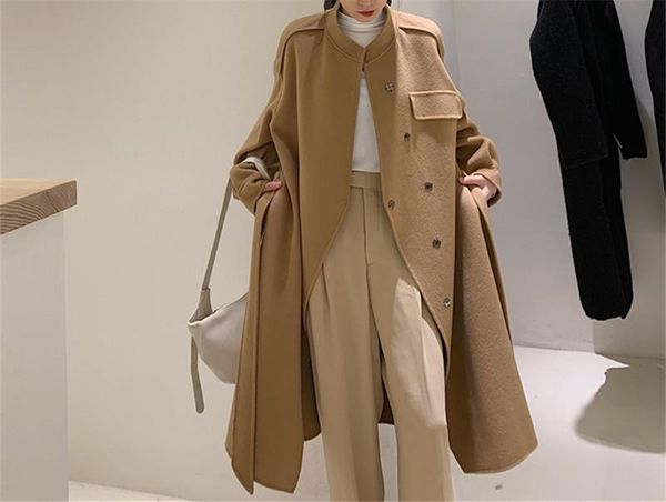 women's wool & blends good quality 2021 autumn and winter double-sided cashmere coat with stand-up collar mid-length hand-made woolen, Black
women's wool & blends good quality 2021 autumn and winter double-sided cashmere coat with stand-up collar mid-length hand-made woolen, Black