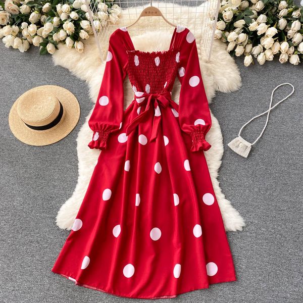 blue/red/yellow polka dot midi dress for women autumn square collar lantern long sleeve high waist vestidos vacation party robe, Black;gray
blue/red/yellow polka dot midi dress for women autumn square collar lantern long sleeve high waist vestidos vacation party robe, Black;gray