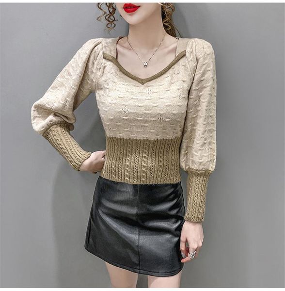 fashion peach heart collar puff sleeve knitted sweater women elegant slim tunic short pullover women's sweaters, White;black
fashion peach heart collar puff sleeve knitted sweater women elegant slim tunic short pullover women's sweaters, White;black