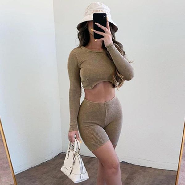 women's tracksuits casual ribbed tracksuit women two piece set autumn cotton long sleeve +biker shorts skinny elastic trend outfits, Gray
women's tracksuits casual ribbed tracksuit women two piece set autumn cotton long sleeve +biker shorts skinny elastic trend outfits, Gray
