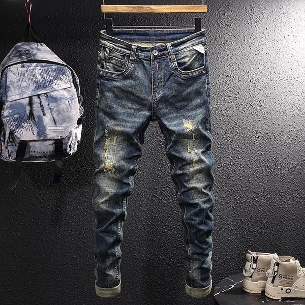 men's jeans european vintage fashion men retro blue elastic slim ripped embroidery designer casual denim pants
men's jeans european vintage fashion men retro blue elastic slim ripped embroidery designer casual denim pants