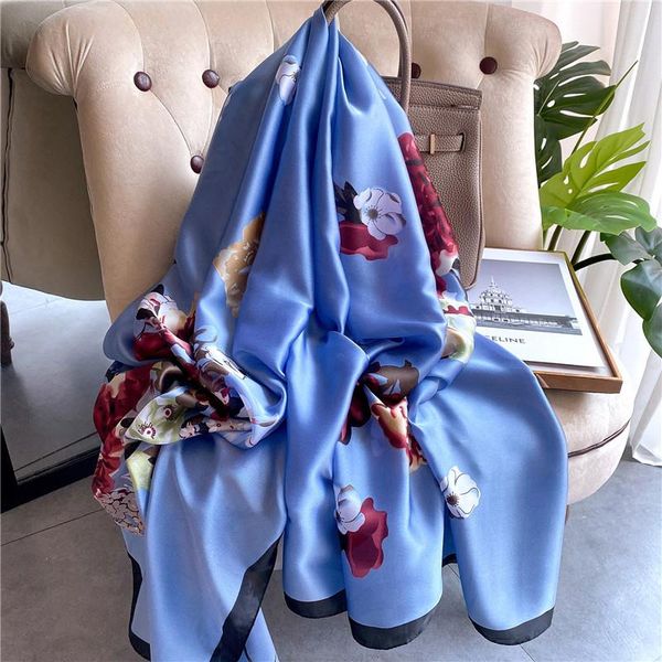 scarves 2021 spring emulation silk scarf women's summer seaside beach sun protection shawl satin printed wholesale, Blue;gray
scarves 2021 spring emulation silk scarf women's summer seaside beach sun protection shawl satin printed wholesale, Blue;gray