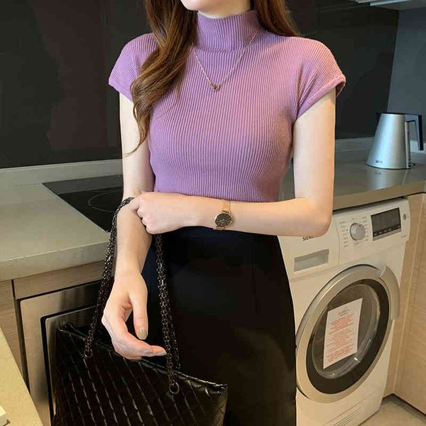 women summer purple t-shirts tees plain solid knitted base o-neck casual t-shirts for clothes 210518, White
women summer purple t-shirts tees plain solid knitted base o-neck casual t-shirts for clothes 210518, White