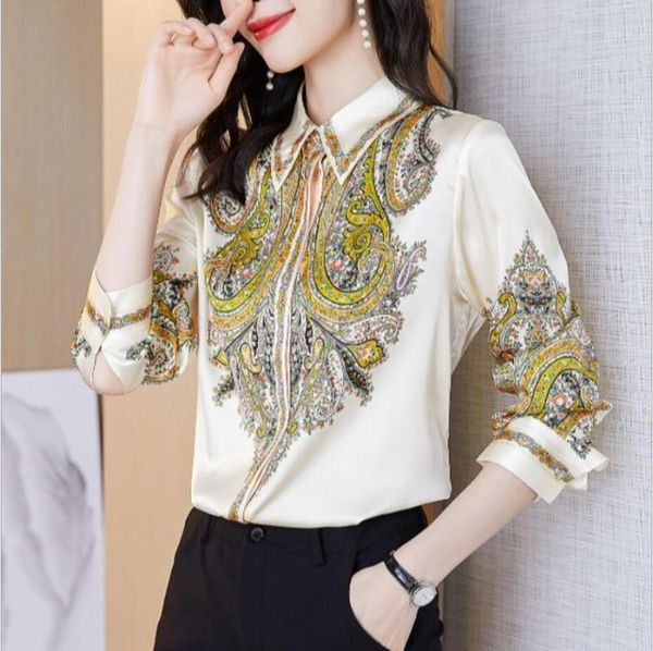 women's blouse 2021spring long sleeve loose vintage smooth silk blouses elegant woman printing ol office shirt oversize moda & shirts, White
women's blouse 2021spring long sleeve loose vintage smooth silk blouses elegant woman printing ol office shirt oversize moda & shirts, White