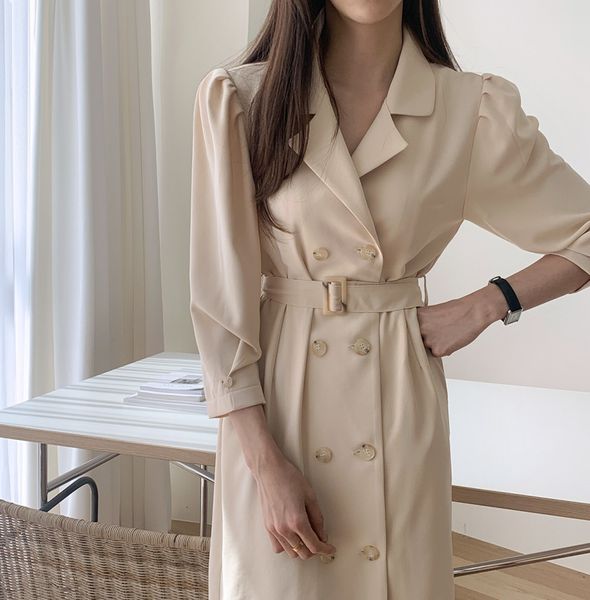 dresses autumn woman long sleeve korean style vintage double breasted ladies work office es elegant, Black;gray
dresses autumn woman long sleeve korean style vintage double breasted ladies work office es elegant, Black;gray