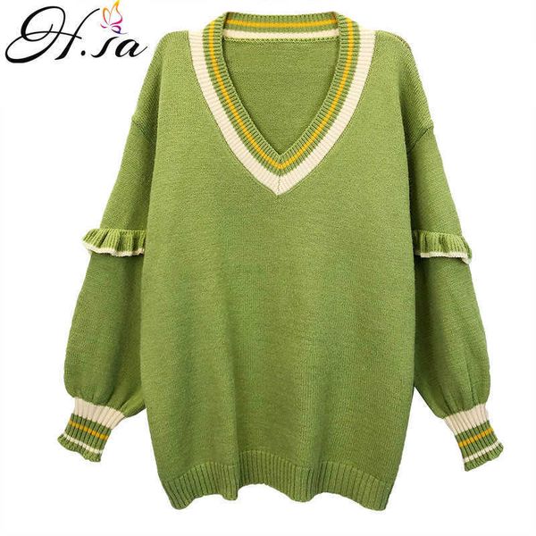 h.sa fashion cashmere pullover and sweaters v neck ruffles sleeve oversized pull knitwear casual jumpers beige winter pull 210716, White;black
h.sa fashion cashmere pullover and sweaters v neck ruffles sleeve oversized pull knitwear casual jumpers beige winter pull 210716, White;black