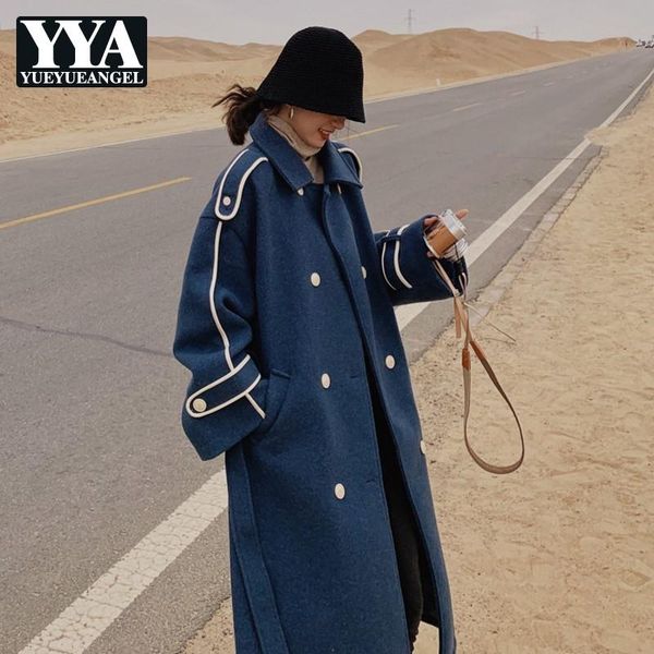 women's wool & blends womens autumn winter loose long woolen coat office lady fashion sashes skirt outerwear solid turn-down collar sin, Black
women's wool & blends womens autumn winter loose long woolen coat office lady fashion sashes skirt outerwear solid turn-down collar sin, Black