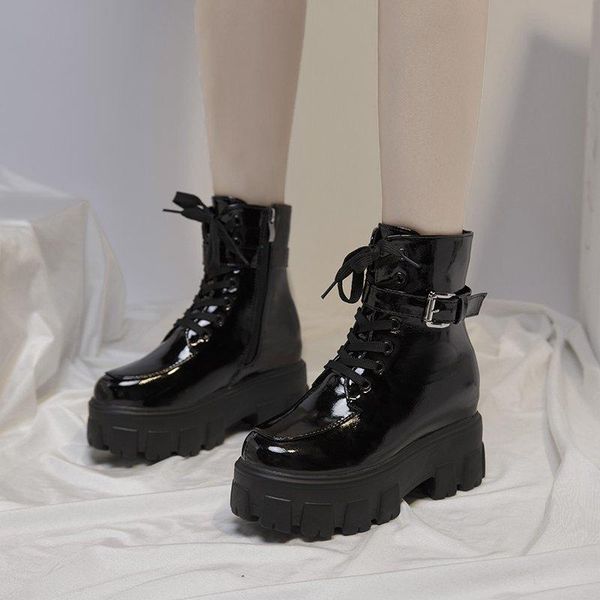 boots wedge ankle women shoes winter patent leather metal buckle hidden heel botas para mujer 2021, Black
boots wedge ankle women shoes winter patent leather metal buckle hidden heel botas para mujer 2021, Black