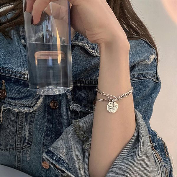 link, chain punk silver color chunky letter round charm bracelet for women girl metal geometric adjustable bangles party jewelry, Black
link, chain punk silver color chunky letter round charm bracelet for women girl metal geometric adjustable bangles party jewelry, Black