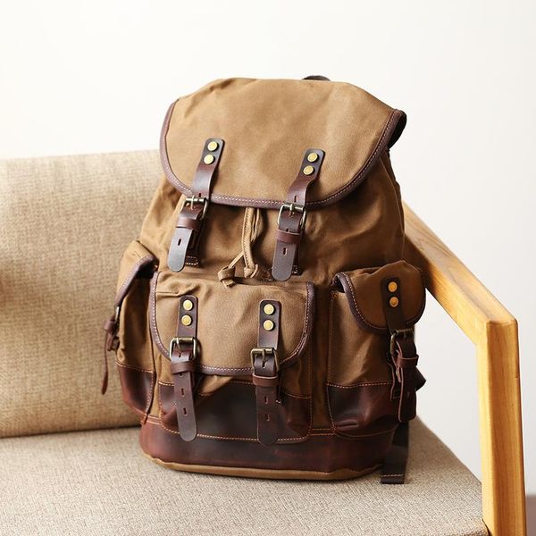 backpack american retro outdoor large-capacity waterproof canvas and leather travel mountaineering bag leisure
backpack american retro outdoor large-capacity waterproof canvas and leather travel mountaineering bag leisure
