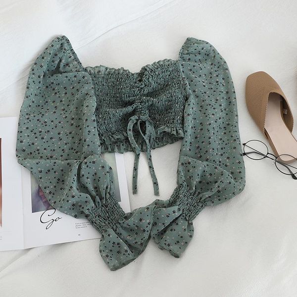 sweet ruffles chiffon off shoulders womens blouses floral printed ruffled pleated drawstring long puff sleeve crop blusas, White
sweet ruffles chiffon off shoulders womens blouses floral printed ruffled pleated drawstring long puff sleeve crop blusas, White