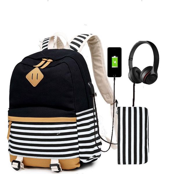 backpack large capacity usb charging college wind student bag striped canvas two-piece set
backpack large capacity usb charging college wind student bag striped canvas two-piece set