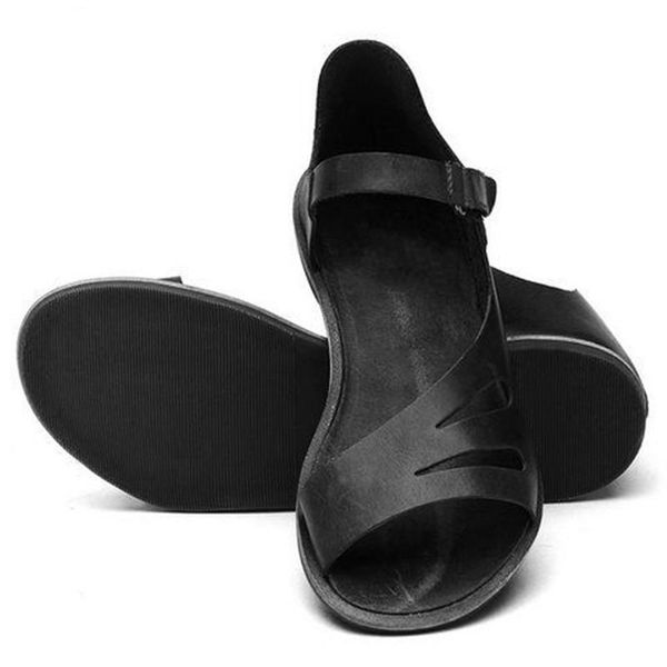 women's sandals summer breathable shoes large size rome flat women soft pu leather gladiator, Black