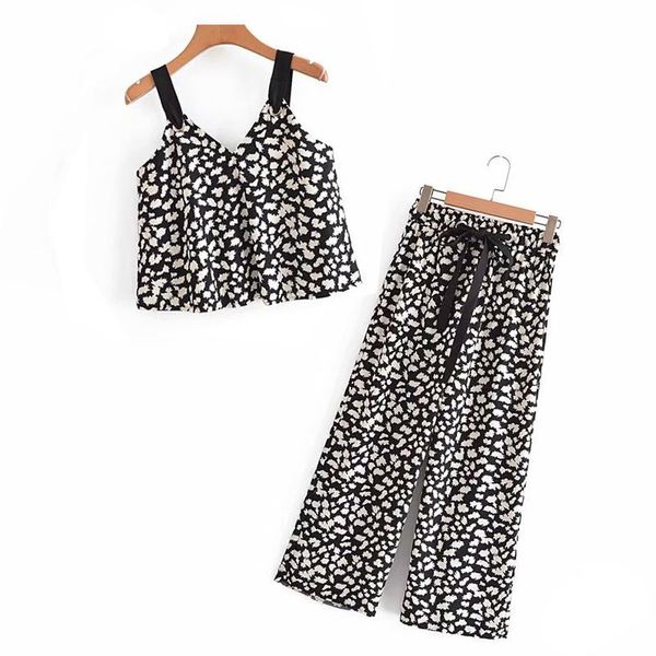 women's two piece pants good quality print sets women fashion sleeveless strap crop and wide leg set for woman summer, White
women's two piece pants good quality print sets women fashion sleeveless strap crop and wide leg set for woman summer, White